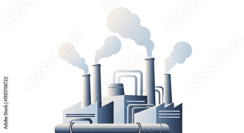Industrial Factory with Smokestacks Emitting Smoke.