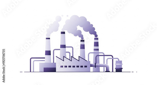 Industrial Factory with Smokestacks Emitting Smoke.