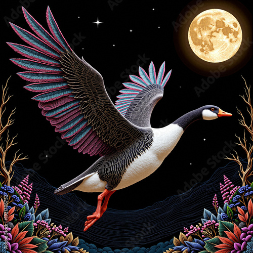 Flying Goose under Full Moon