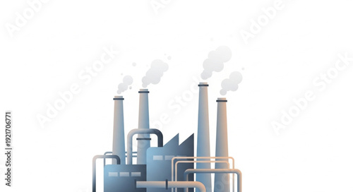 Industrial Factory with Smokestacks Emitting Smoke.