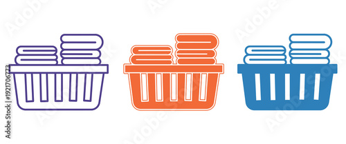 laundry baskets holding neatly stacked folded linens and towels