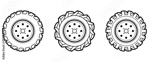  tractor wheel and tire outline vector