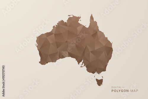 Australia Map - Polygon Style Vector Illustration in Brown Gradient, Low Poly Geometric Design, Isolated on Beige Background for Infographics and Decoration.
