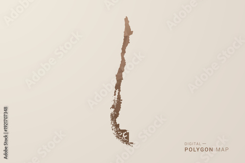 Chile Map - Polygon Style Vector Illustration in Brown Gradient, Low Poly Geometric Design, Isolated on Beige Background for Infographics and Decoration.
