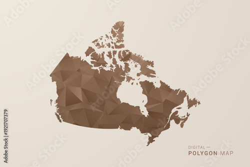 Canada Map - Polygon Style Vector Illustration in Brown Gradient, Low Poly Geometric Design, Isolated on Beige Background for Infographics and Decoration.