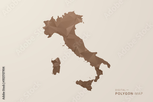 Italy Map - Polygon Style Vector Illustration in Brown Gradient, Low Poly Geometric Design, Isolated on Beige Background for Infographics and Decoration.