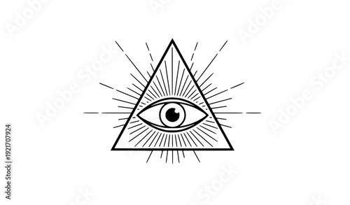 Geometric All-Seeing Eye Vector Symbol with Triangle and Radiating Lines