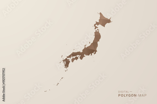 Japan Map - Polygon Style Vector Illustration in Brown Gradient, Low Poly Geometric Design, Isolated on Beige Background for Infographics and Decoration.