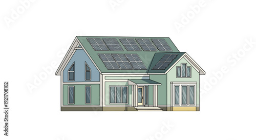 Modern House with Solar Panels Illustration.