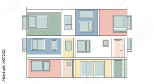 Colorful Apartment Building Facade Illustration.