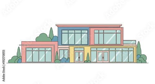 Modern House Illustration with Large Windows.