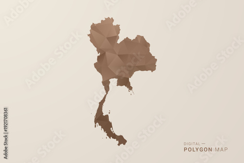 Thailand Map - Polygon Style Vector Illustration in Brown Gradient, Low Poly Geometric Design, Isolated on Beige Background for Infographics and Decoration.