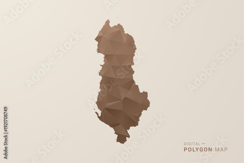 Albania Map - Polygon Style Vector Illustration in Brown Gradient, Low Poly Geometric Design, Isolated on Beige Background for Infographics and Decoration.