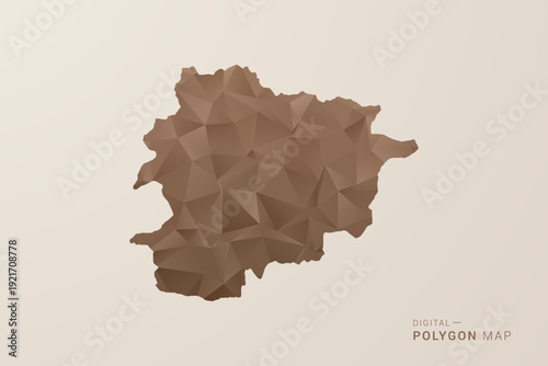 Andorra Map - Polygon Style Vector Illustration in Brown Gradient, Low Poly Geometric Design, Isolated on Beige Background for Infographics and Decoration.