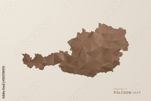 Austria Map - Polygon Style Vector Illustration in Brown Gradient, Low Poly Geometric Design, Isolated on Beige Background for Infographics and Decoration.