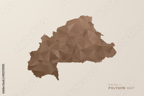 Burkina Faso Map - Polygon Style Vector Illustration in Brown Gradient, Low Poly Geometric Design, Isolated on Beige Background for Infographics and Decoration.
