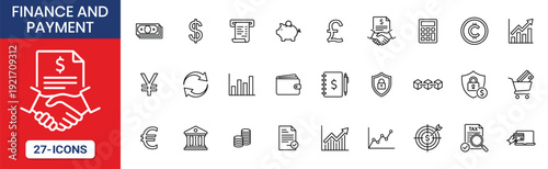 Minimal Finance Payment Thin Line Icon Set