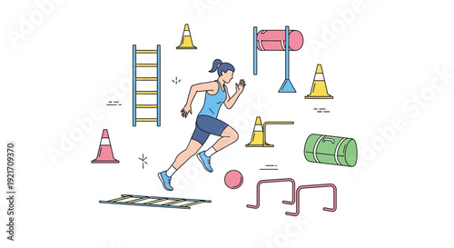 Woman Running Through Obstacle Course Training.