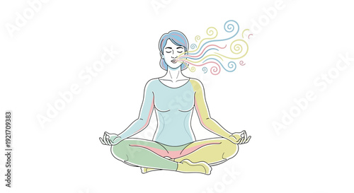 Woman Meditating in Lotus Pose with Aura.