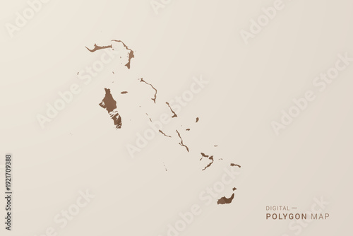 Bahamas Map - Polygon Style Vector Illustration in Brown Gradient, Low Poly Geometric Design, Isolated on Beige Background for Infographics and Decoration.