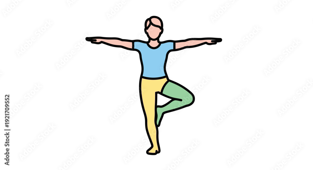 Fototapeta premium Woman Practicing Yoga Tree Pose Illustration.