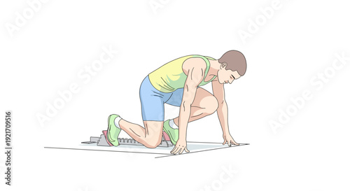 Young Male Athlete Ready to Sprint.