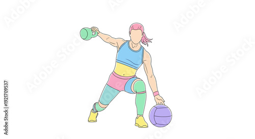 Woman Exercising with Weights and Ball.