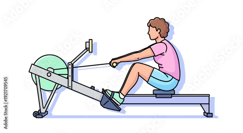 Woman Exercising on Rowing Machine.