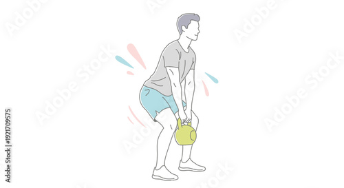 Man Lifting Weights with Kettlebell Exercise.