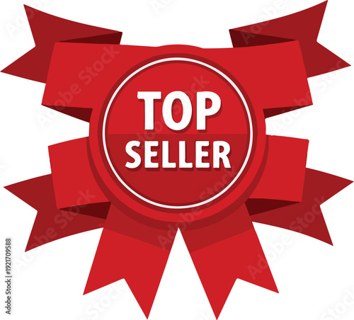 Red Top Seller Ribbon Badge Icon.