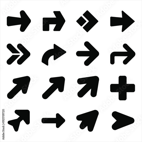Assorted bold arrow shapes and symbols for creative graphic design and presentation layouts