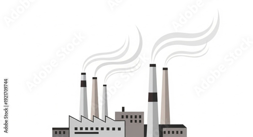 Industrial Factory with Smokestacks Emitting Smoke.