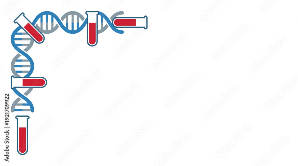 Obraz premium Tuberculosis Genetic Research: DNA Helix with Blood Sample Test Tubes, Illustrating Medical Diagnostics in a Clean Flat Vector Style on White Background with Copy Space.