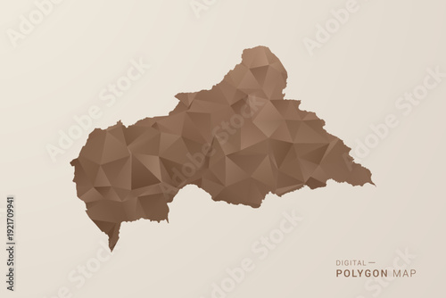 Central African Republic Map - Polygon Style Vector Illustration in Brown Gradient, Low Poly Geometric Design, Isolated on Beige Background for Infographics and Decoration.