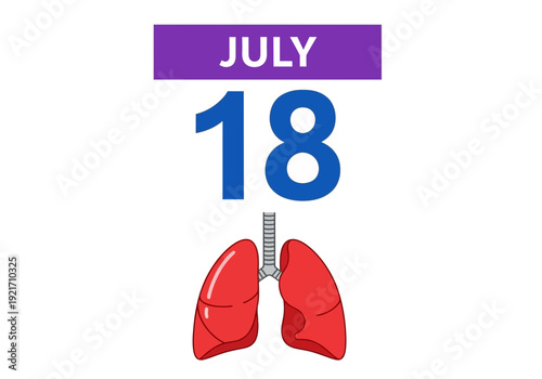 July 18th world lung day calendar icon with lungs illustration