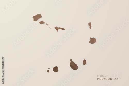 Cabo Verde Map - Polygon Style Vector Illustration in Brown Gradient, Low Poly Geometric Design, Isolated on Beige Background for Infographics and Decoration.