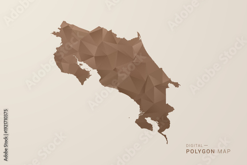 Costa Rica Map - Polygon Style Vector Illustration in Brown Gradient, Low Poly Geometric Design, Isolated on Beige Background for Infographics and Decoration.