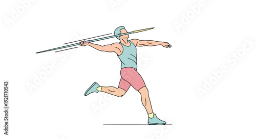 Male Athlete Throwing Javelin with Precision.