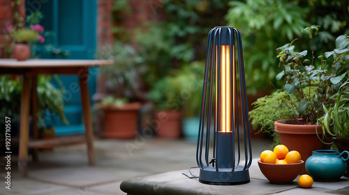 Modern Design Outdoor Heater or Lamp on a Patio