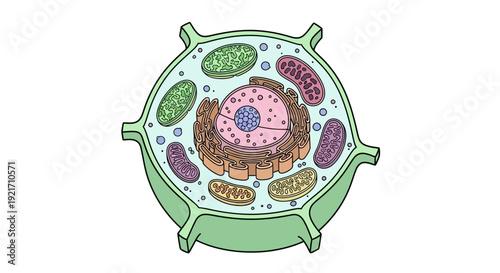 Cell Structure Diagram with Organelles and Nucleus.