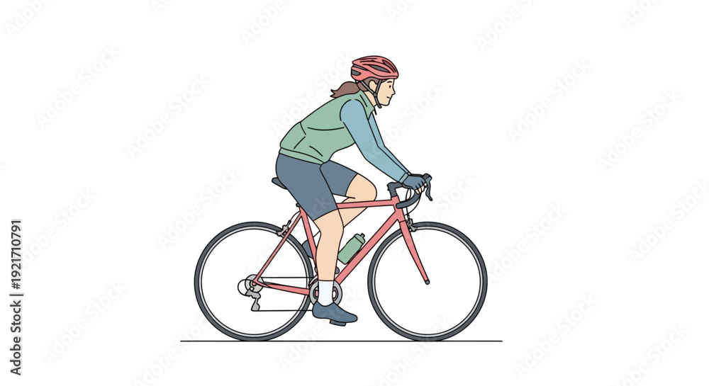 Fototapeta premium Woman Riding Bicycle Illustration Side View.