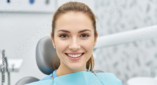 Portrait of smiling dental patient looking at camera at dental clinic