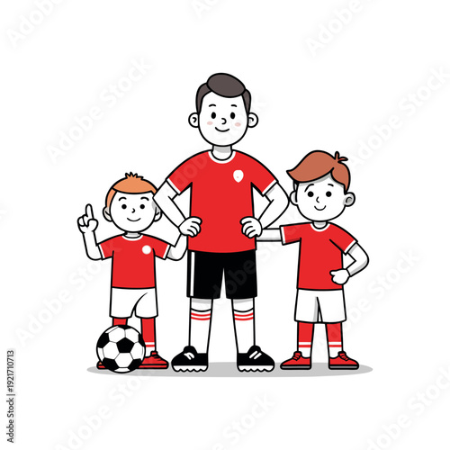 Coach and young soccer players celebrating a victory with a thumbs-up