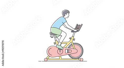 Man Riding Exercise Bike at Gym.