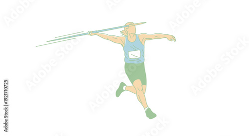 Javelin Thrower in Mid Air Action.