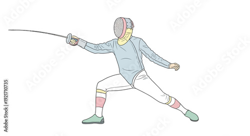 Fencer in Action with Sword Illustration.