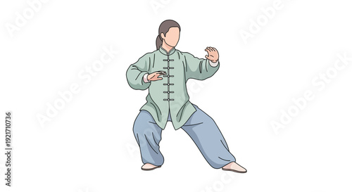 Woman Practicing Tai Chi Martial Arts.