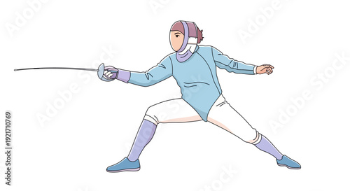 Fencer in Action with Sword.