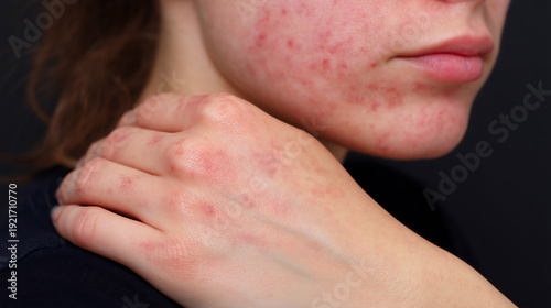 Close up of Skin Rash or Irritation on a Person's Neck