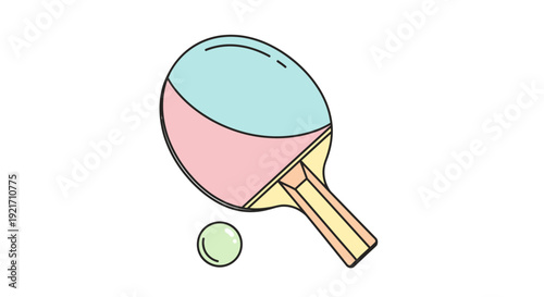 Table Tennis Paddle and Ball Illustration.